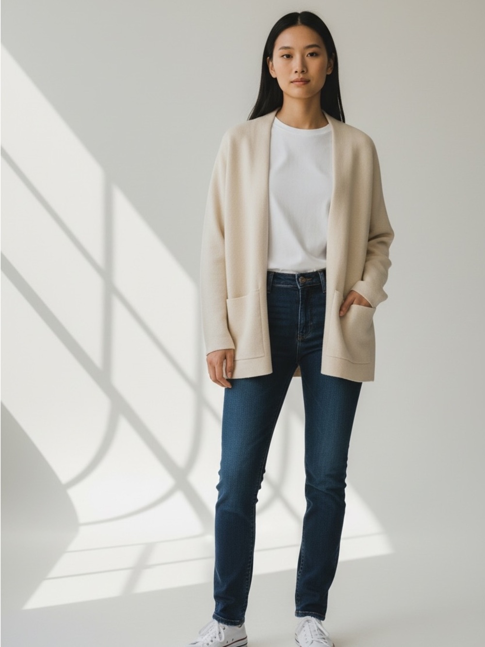 Babaton Cream Open-Front Pocket Cardigan